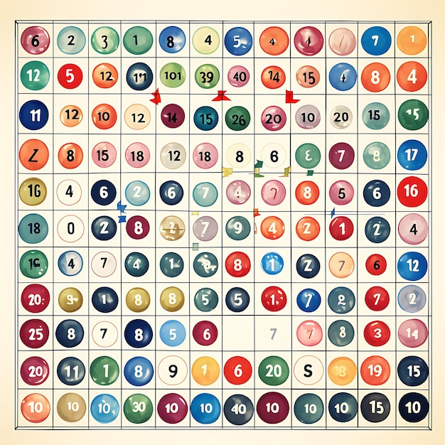 Photo un cadre de cartes de bingo rétro avec des grilles numérotées de couleurs vives et v 2d plat sur bg art blanc