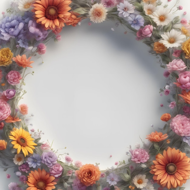 Photo cadre de cercle de fleurs d'hibiscus avec fond blanc intérieur vide