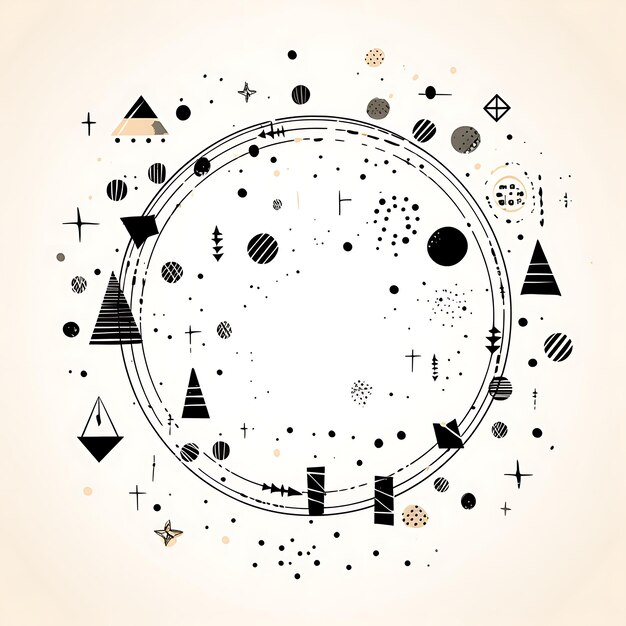 Cadre de cercle de gribouillages géométriques, avec flèches, Triangles et L, gribouillages créatifs décoratifs