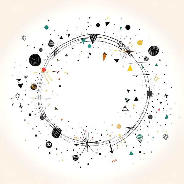 Cadre de cercle de gribouillages géométriques, avec flèches, Triangles et L, gribouillages créatifs décoratifs