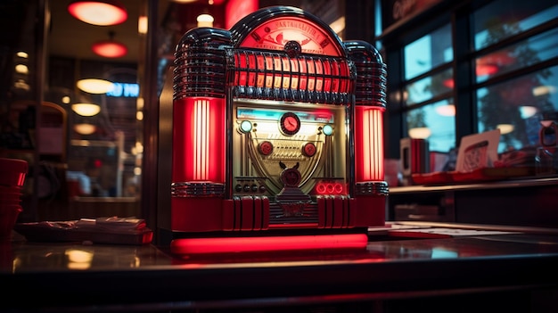 Cadre cinématographique Un aperçu d'un juke-box de restaurant classique