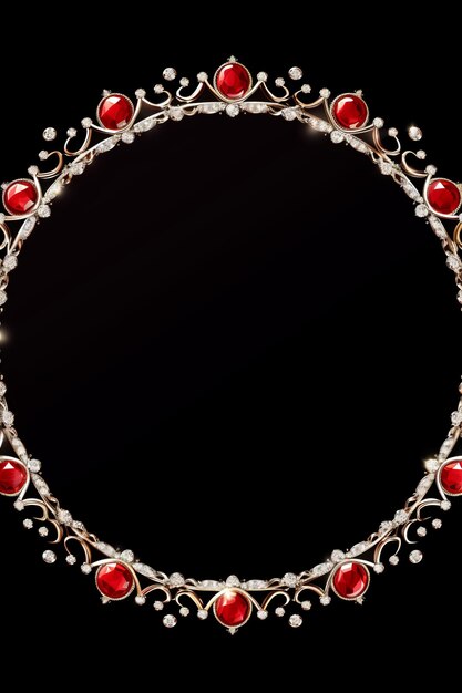 Photo un cadre circulaire avec des pierres rouges sur un fond noir