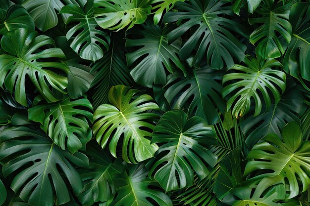 Un cadre complet de feuilles tropicales vertes denses créant une texture de fond naturelle luxuriante