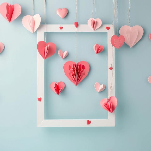 Photo cadre conceptuel de la saint-valentin découpé en papier avec fond de cœur et de fleur