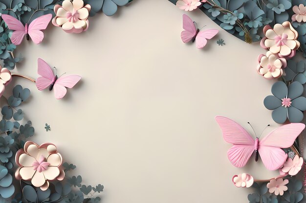 Photo cadre de couleur rose de feuilles de trèfle vue des papillons fond paysage 3d papier peint