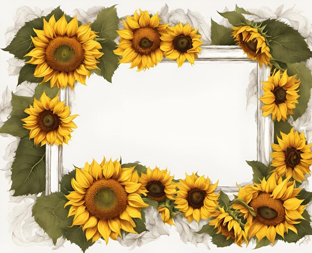 Cadre créatif décoré de fleurs et de feuilles de tournesol