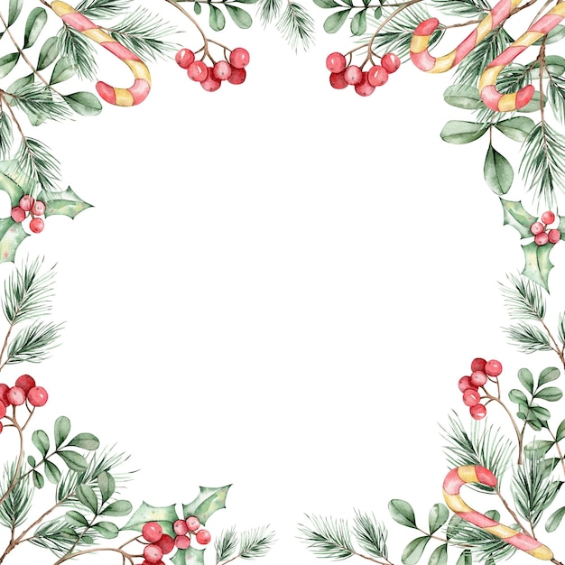 Un cadre avec une décoration de Noël à l'aquarelle