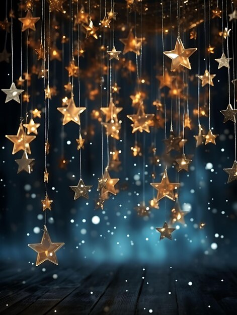 Cadre de décorations d'étoiles rayonnantes Décorations d'étoiles brillantes I Idée de concept de réveillon du Nouvel An créatif