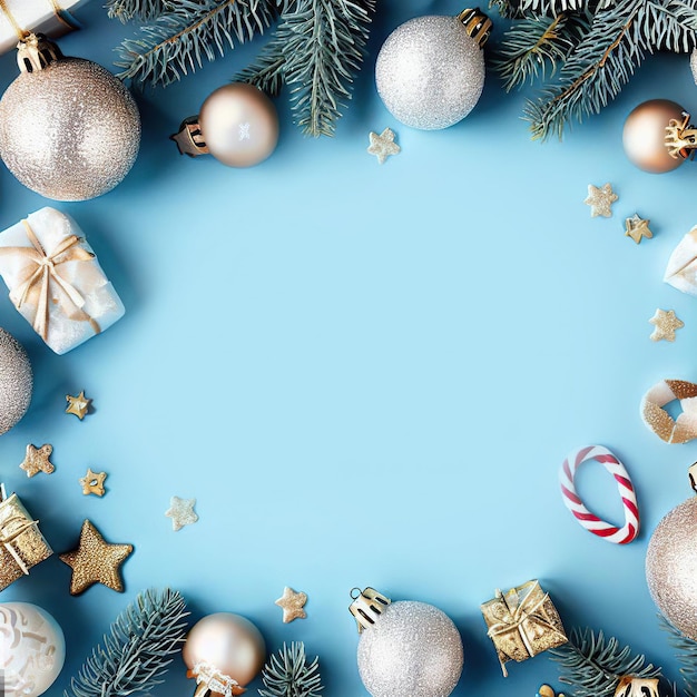 Un cadre de décorations de noël avec un arbre de noël et une canne en bonbon.