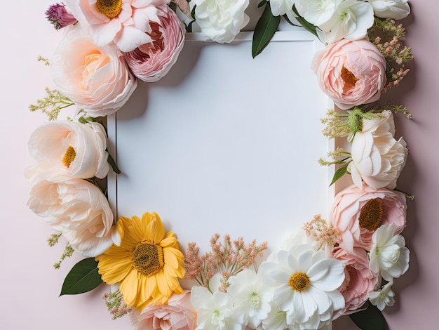 Un cadre décoré de fleurs espace vide ai génératif