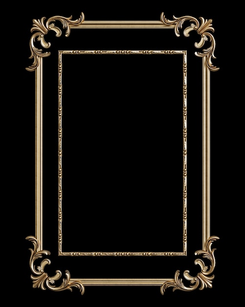 Photo cadre doré classique avec décor d'ornement isolé sur fond noir
