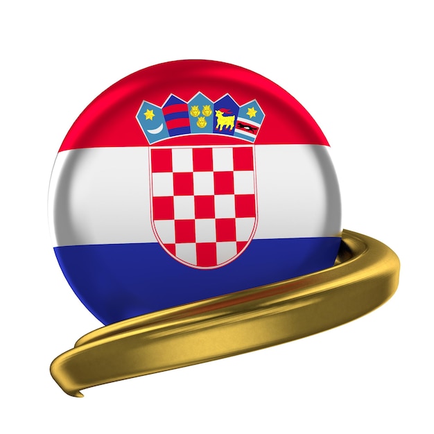 Photo cadre doré et drapeau de la croatie isolé sur fond blanc rendu 3d