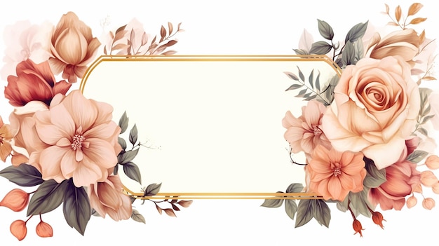 Cadre doré avec fleur rose belle illustration florale AI générative
