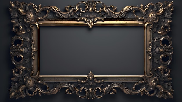 cadre doré de luxe vintage sur fond noir