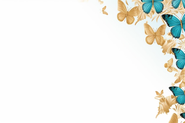 Photo cadre doré avec des papillons bleus sur le fond