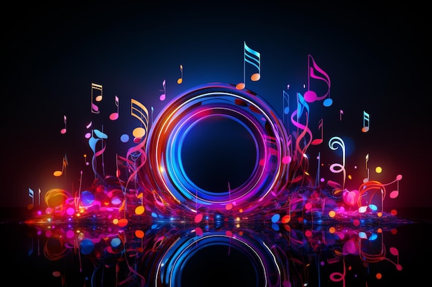 Un cadre éclairé au néon encapsule la musique créant une harmonie visuelle du son