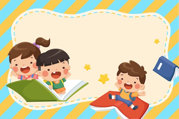 Cadre d'enfants lisant des livres