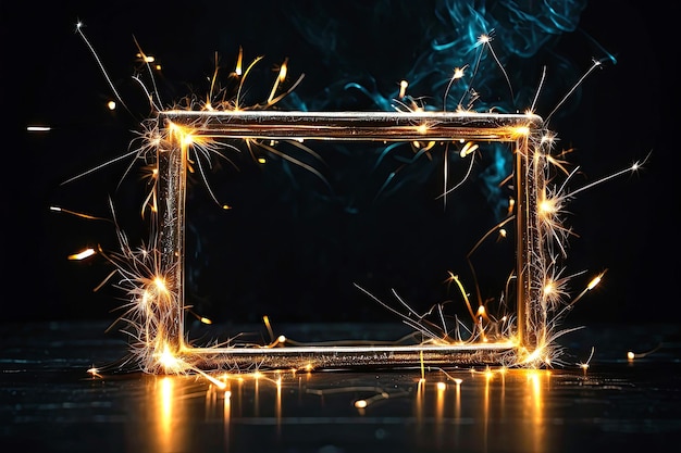 Photo un cadre d'étincelles brûle avec des étincelles sur un fond noir espace pour le texte noël nouvel an