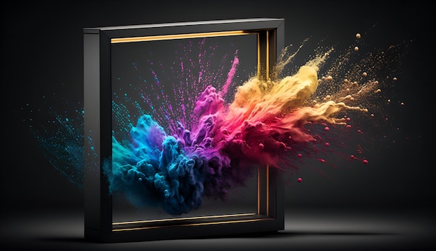 Un cadre avec une explosion colorée de peinture qui en sort.