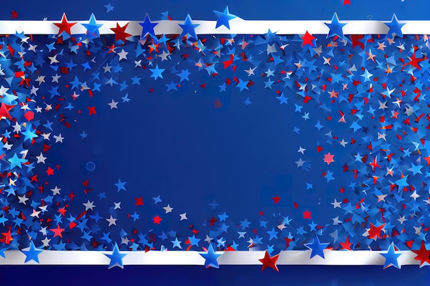 Cadre fait d'étoiles de confettis ob fond bleu Ai générative