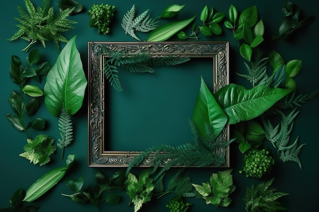 Un cadre fait de feuilles et un cadre avec les mots "vert" dessus