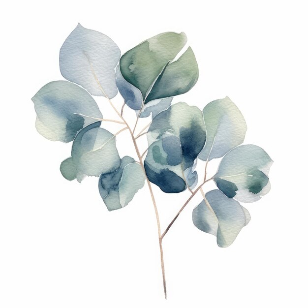 Cadre de feuille d'eucalyptus aquarelle avec un collage ou un effet superposé sur fond blanc généré par l'IA