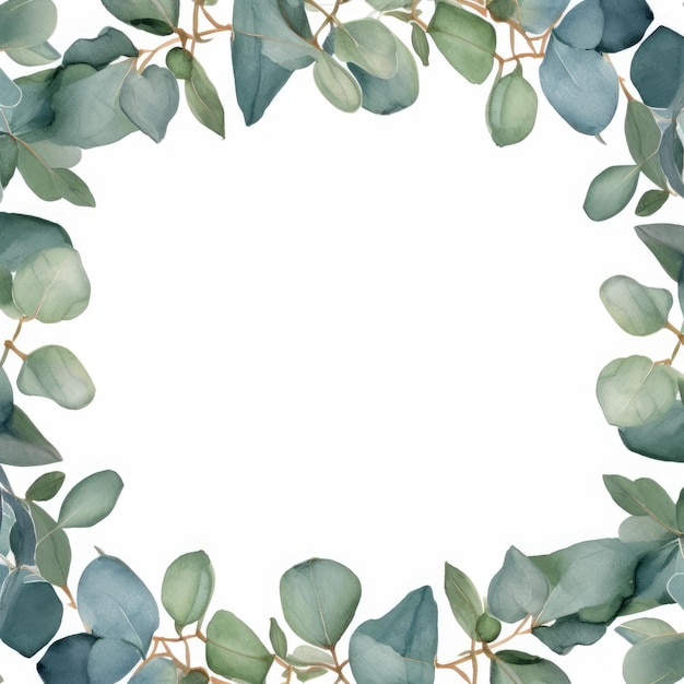 Cadre de feuille d'eucalyptus aquarelle avec un motif sans couture ou un motif répété sur blanc généré par l'IA