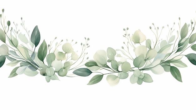 cadre de feuille verte illustration florale aquarelle