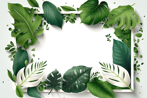 Cadre de feuille verte avec illustration vectorielle de fond blanc Fabriqué par AIIntelligence artificielle