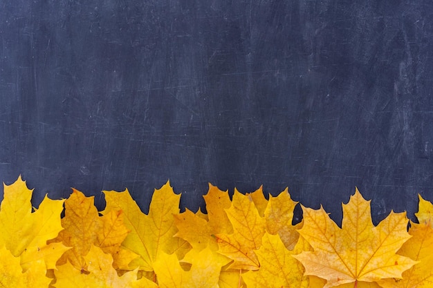 Cadre de feuilles d'automne sur la vue de dessus de fond noir