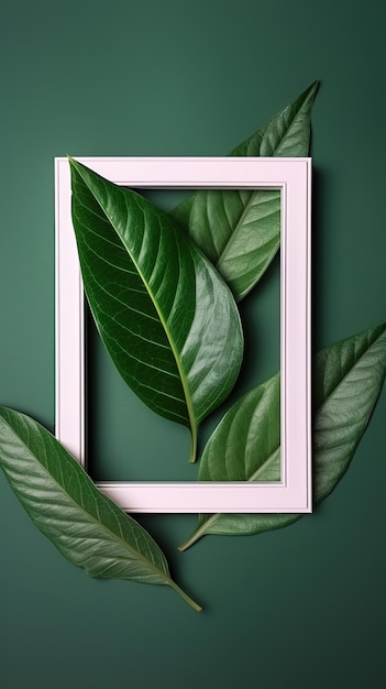 Cadre avec feuilles Mise à plat du cadre avec décoration de feuilles AI Generated