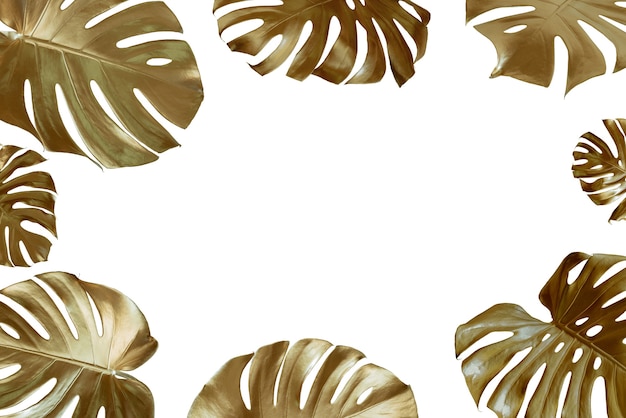 Cadre de feuilles d'or tropicales Feuilles de bananier monstera et palmiers Invitation de carte de voeux