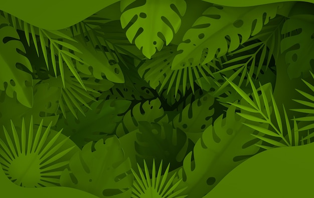 Cadre de feuilles de palmier en papier tropical Été feuilles vertes tropicales et couches de trous de papier
