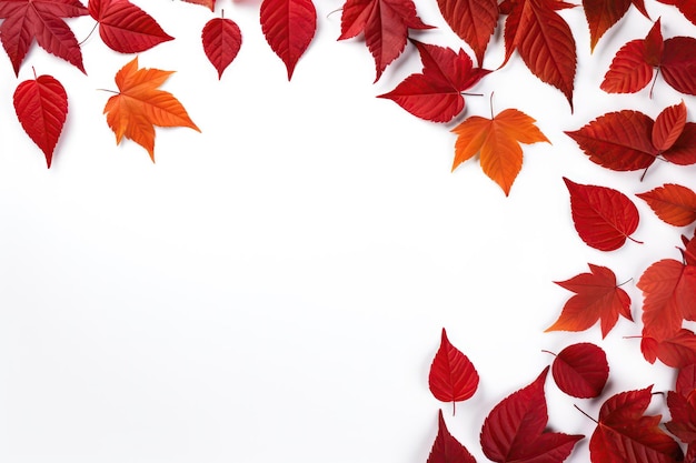 Photo le cadre des feuilles rouges d'automne avec un fond blanc à l'intérieur soncept photographie des feuilles d'autumn autumn color trends framing artwork arrière-plan blanc