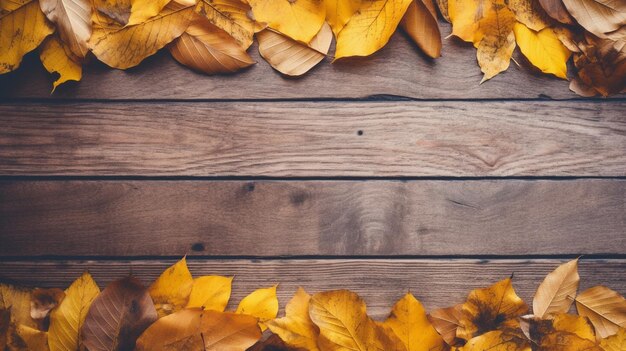 cadre à feuilles sèches sur fond de bois