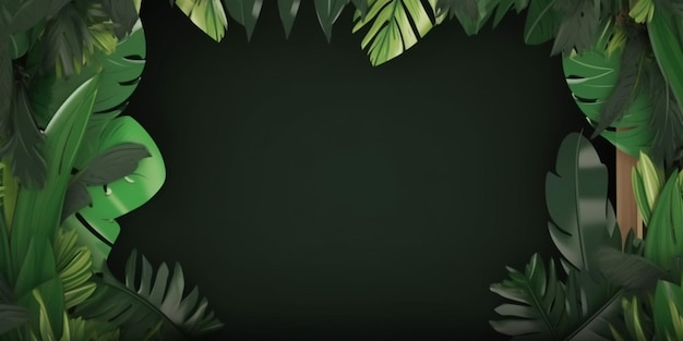 Cadre de feuilles tropicales sur fond noir