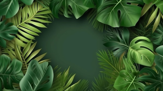 Cadre de feuilles tropicales sur fond noir