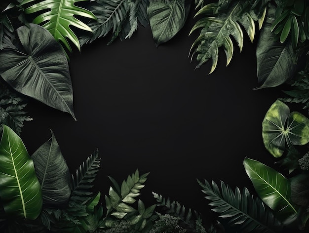 Cadre de feuilles tropicales sur un tableau noir ai génératif