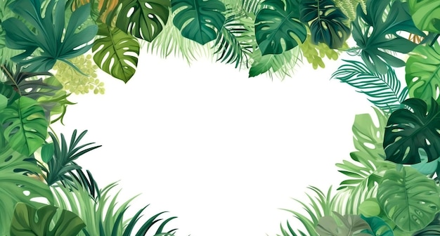 Cadre de feuilles vertes tropicales sur fond blanc génératif ai