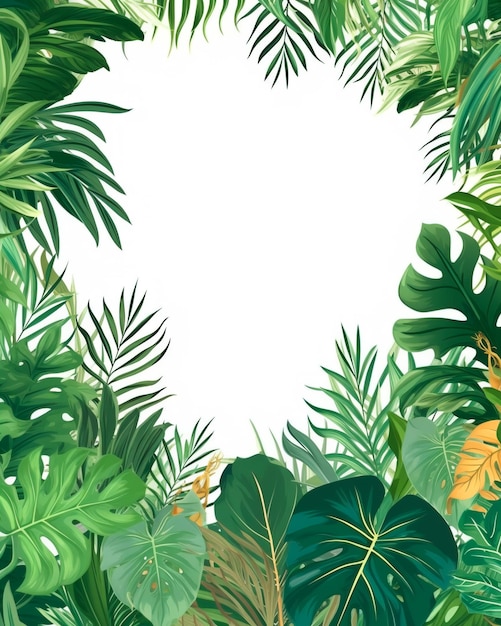 Cadre de feuilles vertes tropicales sur fond blanc IA générative