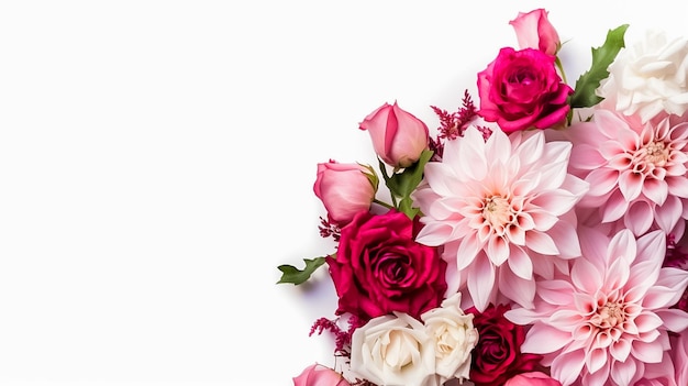 Cadre de fleur avec des branches fraîches de rose isolé sur fond blanc avec espace de copie Ai généré