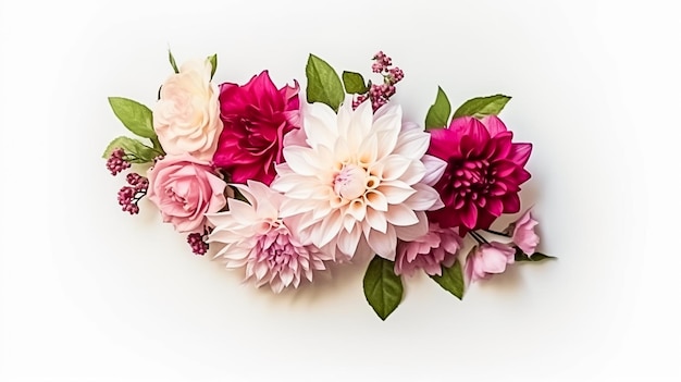 Cadre de fleur avec des branches fraîches de rose isolé sur fond blanc avec espace de copie Ai généré