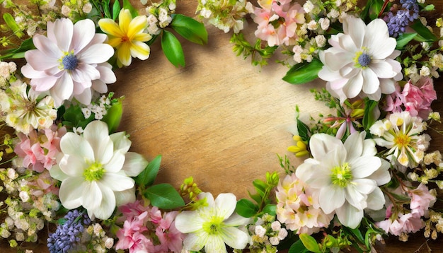 Cadre de fleur de luciole avec couche plate vue supérieure concept floral de printemps avec beaucoup d'espace de copie