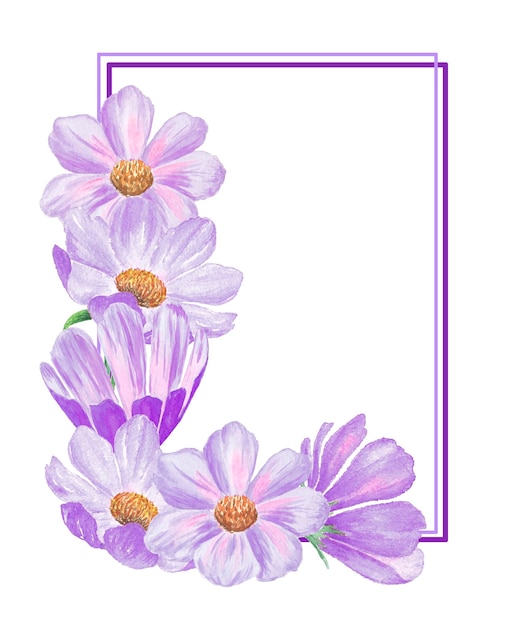 Cadre fleuri. Illustration aquarelle de fleurs violettes. illustration botanique