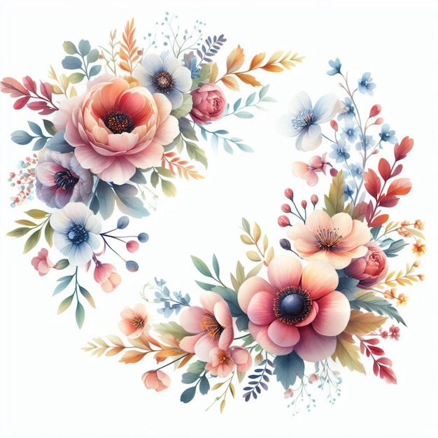 cadre de fleurs à l'aquarelle vectorielle pour la composition de cartes de mariage ou de vœux