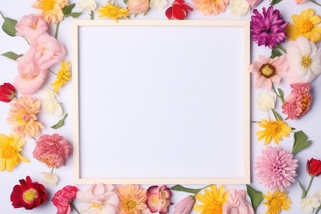 Un cadre avec des fleurs et un cadre blanc avec un cadre qui dit printemps