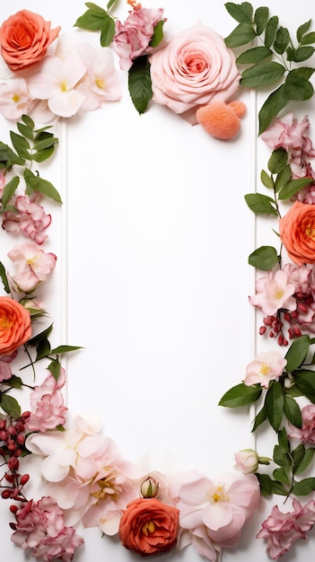 un cadre avec des fleurs et un cadre pour une photo de mariage.