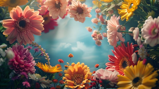 Un cadre de fleurs colorées à l'arrière-plan