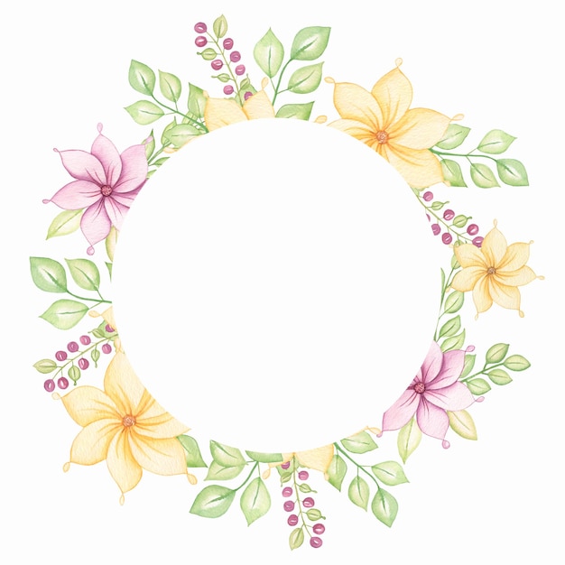 Cadre de fleurs dessinées à la main aquarelle couronne de fleurs délicates clipart enfants illustration