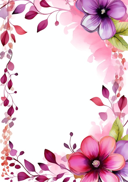 Photo cadre avec des fleurs et des feuilles de magenta pour cartes de vœux ou événements d'invitation